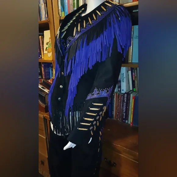 Freedom Riding Company Black And Blue Pure Leather Vest, Jacket And Chaps. - Picture 10 of 16